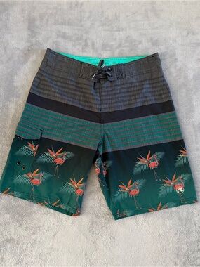 Ocean Current Men's Flamingo Board Shorts Size 32 Bird of Paradise Swim Trunks